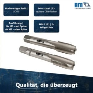AM-Zerspanungstechnik Gewindeschneider Set M8 x 1,25 | Vorschneider + Fertigschneider | Gewindebohrer Set 2-tlg. | Handgewindebohrer (M8x1,25) - Image 4