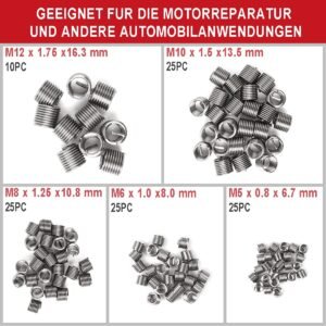 FOURROBBER 131-tlg Gewindereparatur Gewinde Reparatur Satz Werkzeug mit M5 M6 M8 M10 M12 Einsätze Hülsen - Image 4