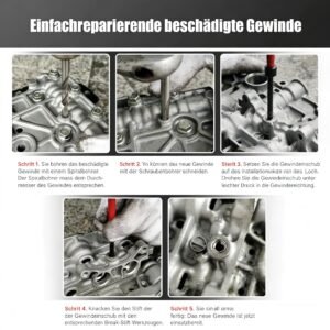 Fuutilake Helicoil Gewindereparatur Set 131-teilig HSS – Komplettset für M5, M6, M8, M10, M12 mit Spiralbohrern, T-Griffen & Metallbox | Für Auto, Motorblock, Getriebe & Maschinenreparatur - Image 4